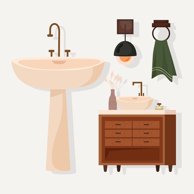 набор иконок интерьера ванной комнаты