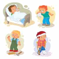 Free vector set icons little boy sick