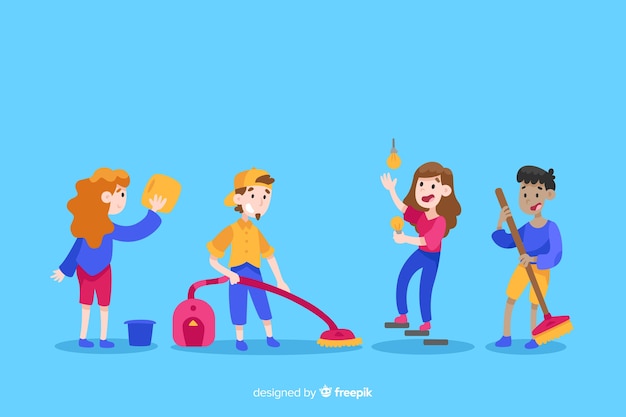 Free vector set of illustrated minimalist characters doing housework