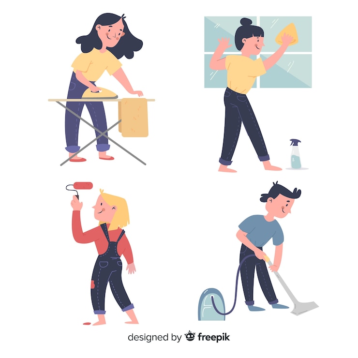無料Vector 家事をしているイラスト入りの人々のセット