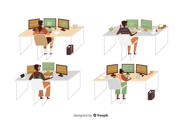 Set of illustrated programmers working