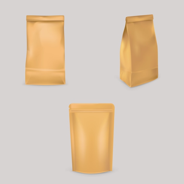 Set of illustrations of brown paper bags