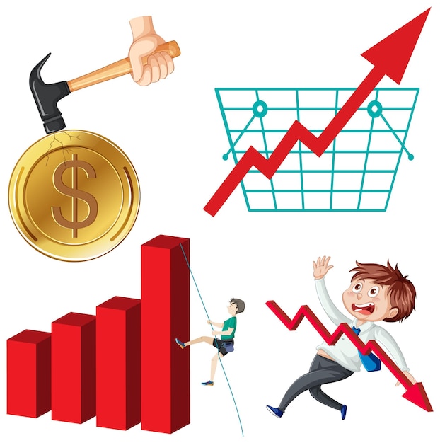 Vettore gratuito insieme di inflazione e crisi di recessione economica