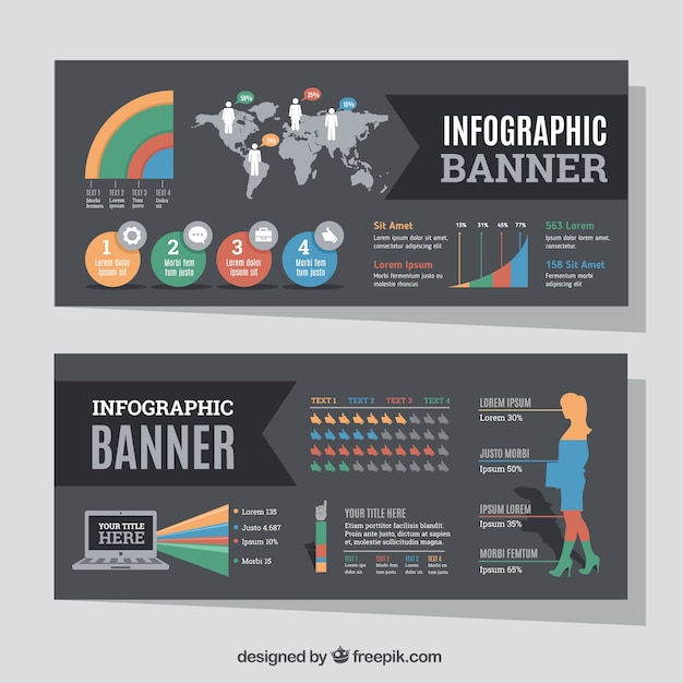 Free vector set of infographic banners with variety of charts