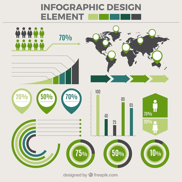 Set of infographic elements with green details