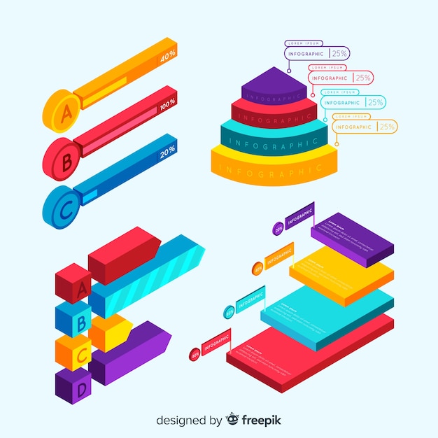 等角図でのInfographic要素のセット