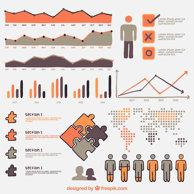 오렌지 세부 사항 가진 infographic 요소 집합