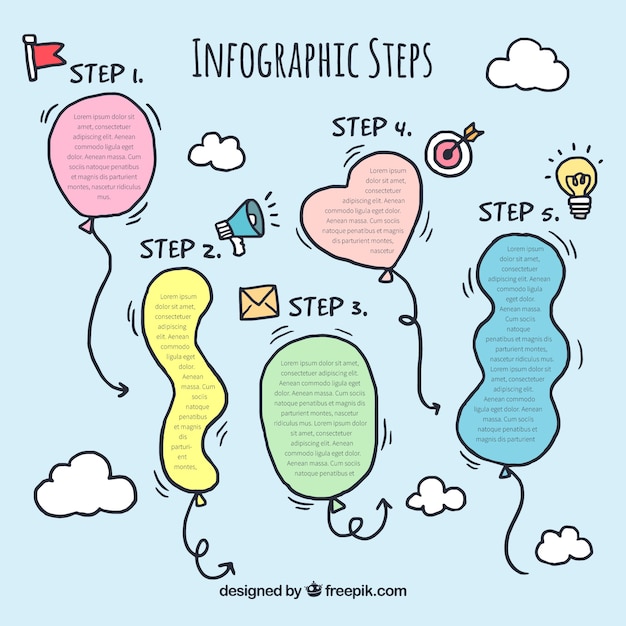 Set of infographic steps in different colors