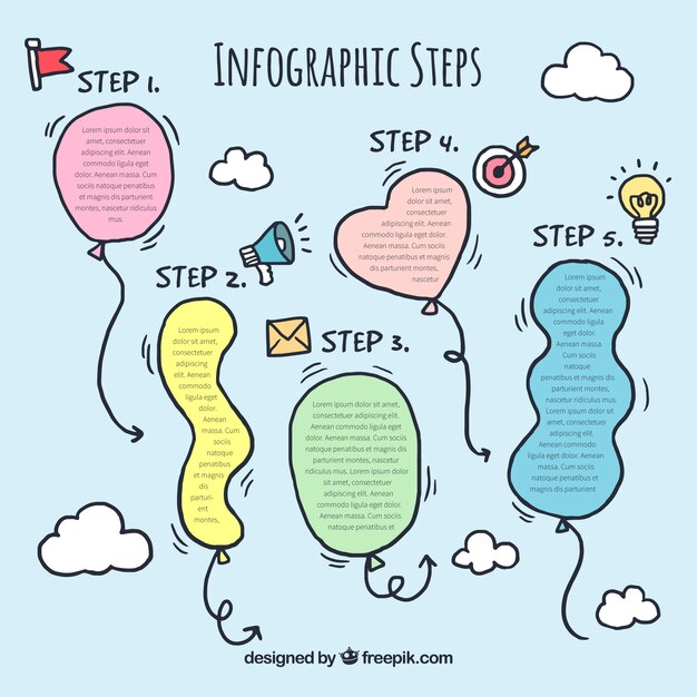 Set of infographic steps in different colors