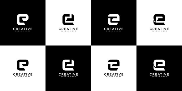 Set of initial letter e logo design template. icons for business of luxury, elegant, simple