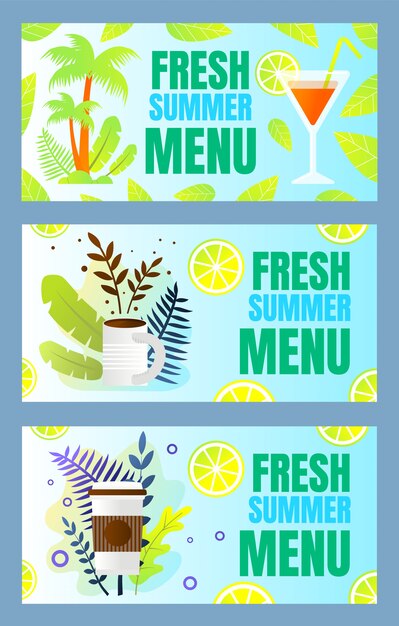 Установите надпись Fresh Summer Menu Cartoon Flat