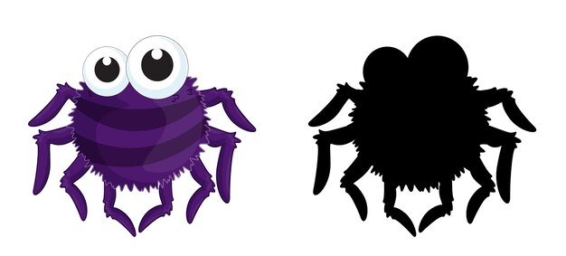 Set of insect cartoon character and its silhouette