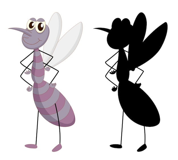 昆虫の漫画のキャラクターとそのシルエットのセット