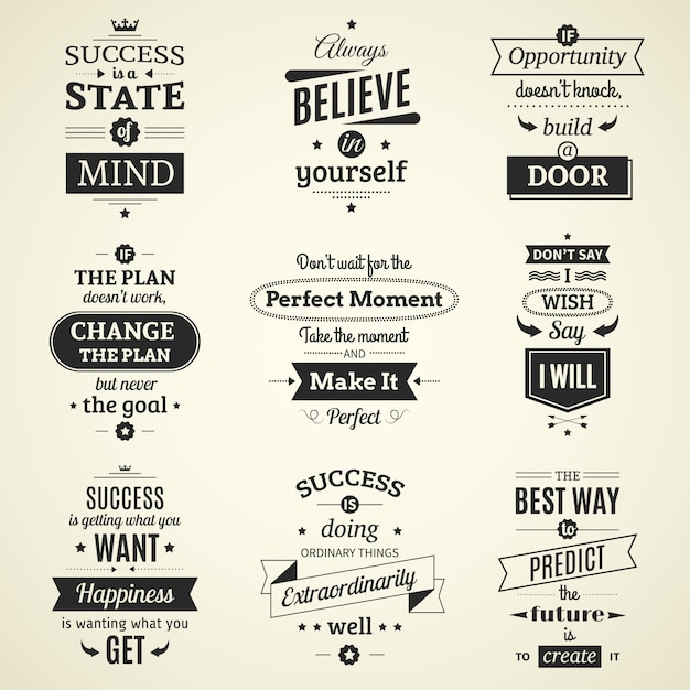 Free vector set of inspiring success quotes typographic posters with creative life motivation