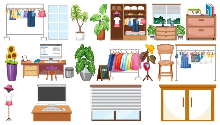 Free Vector set of interior furniture and decorations