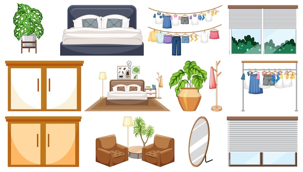 Free vector set of interior furniture and decorations