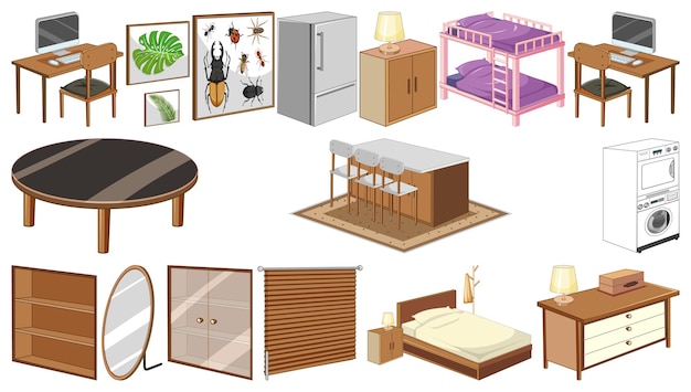 Free vector set of interior furniture and decorations