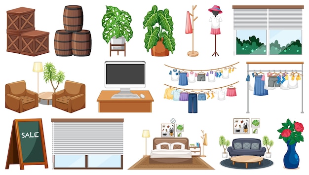 Free vector set of interior furniture and decorations