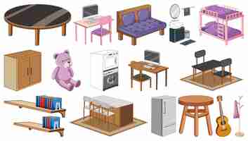 Free vector set of interior furniture and decorations