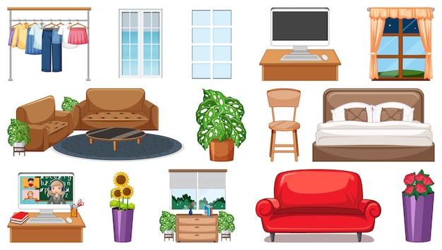 Free vector set of interior furniture and decorations