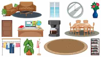 Free vector set of interior furniture and decorations