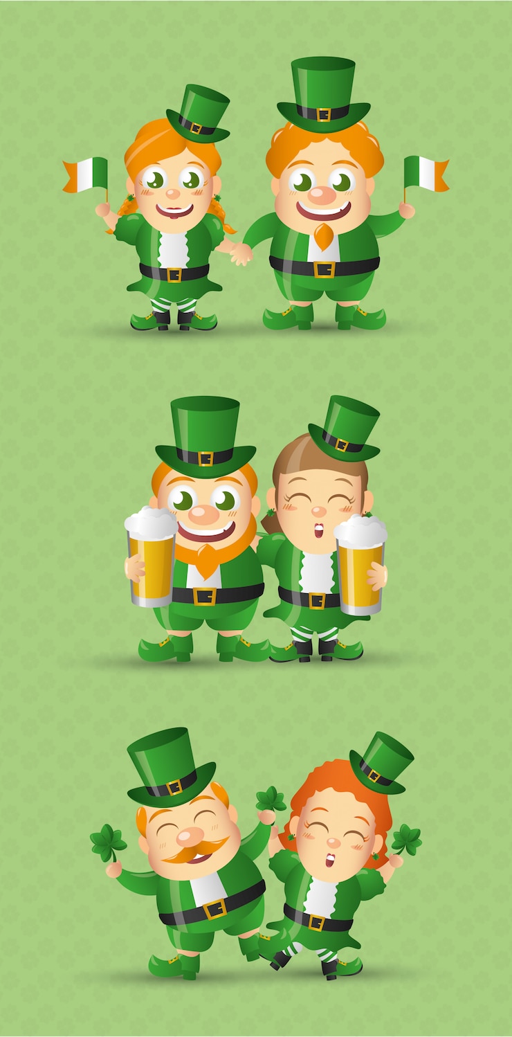 Free Vector set of irish leprechaun, st patricks day