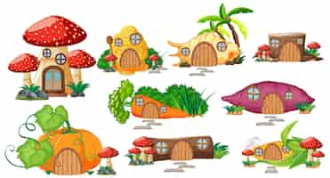 Free vector set of isolated fairy tale houses cartoon style