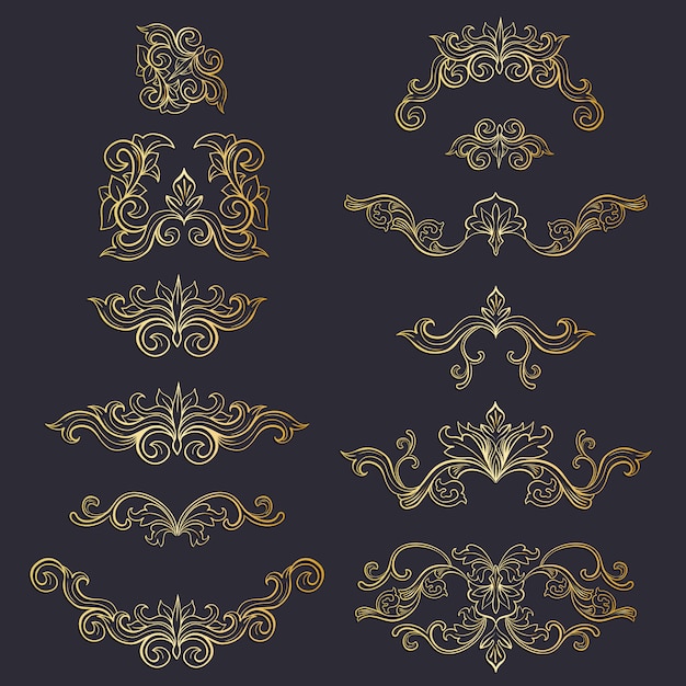 Free vector set of isolated headpiece floral decoration or golden ornaments