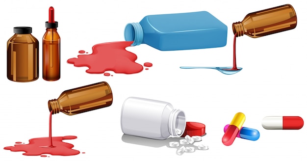 Free vector set of isolated medicine in bottles
