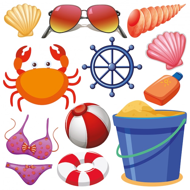 Free vector set of isolated objects theme summer holiday