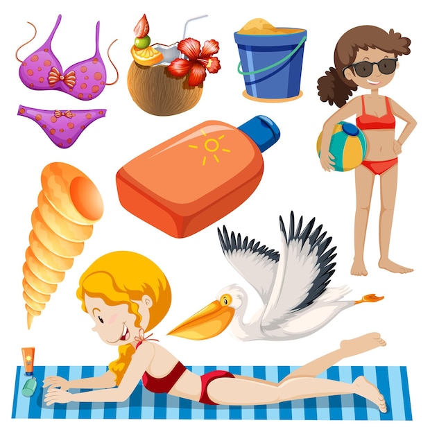 Set di oggetti isolati a tema vacanze estive
