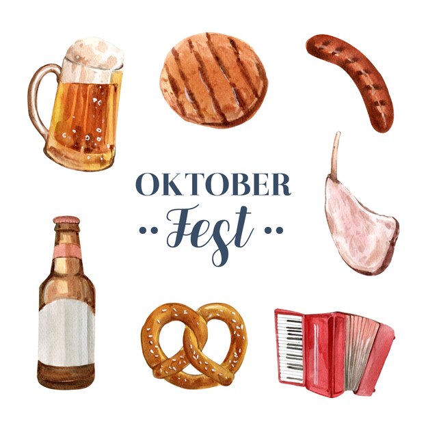 Set of isolated watercolor oktoberfest illustration 