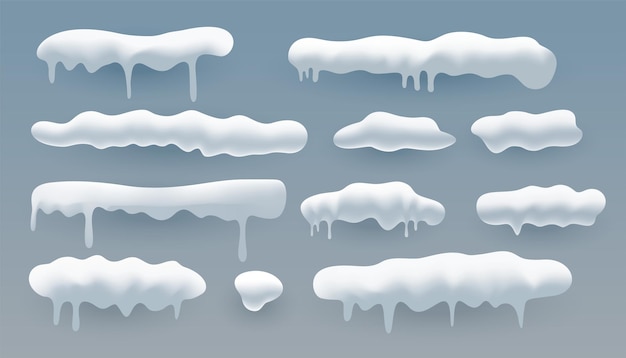 Free vector set of isolated winter snowcaps element for christmas design