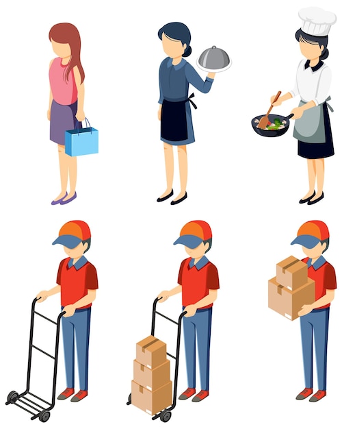 Free vector set of isometric delivery men and women