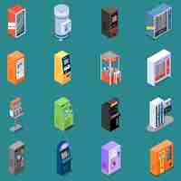 Free vector set of isometric icons with various vending machines isolated vector illustration