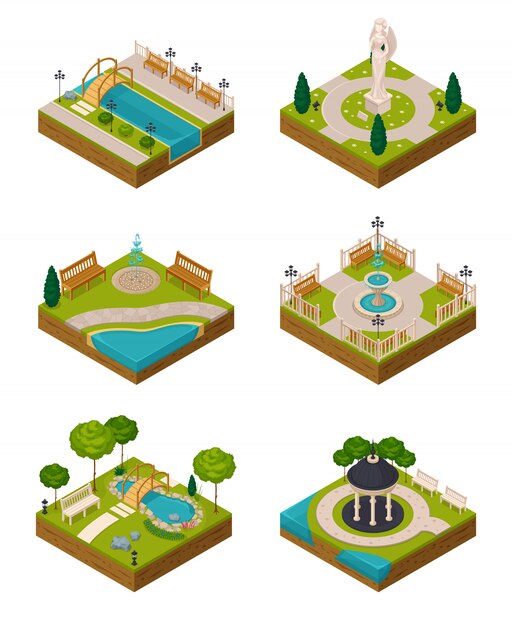 Set of isometric landscape design 