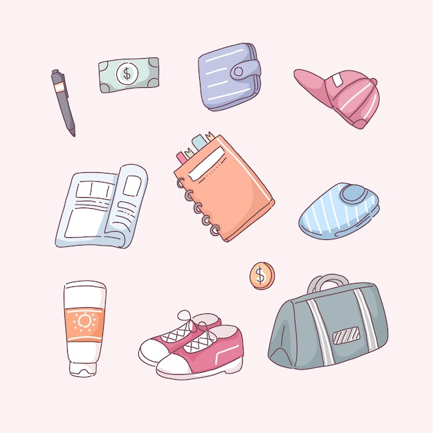 Free vector set of items used for travel