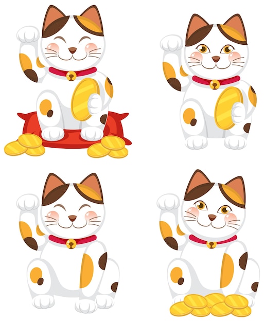 Free vector set of japan maneki neko cat