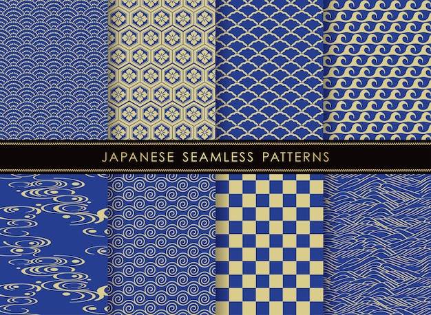 Set of japanese seamless vector vintage patterns Free Vector