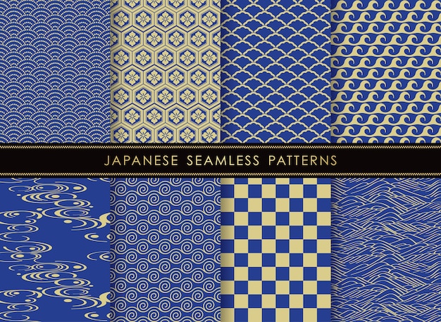 Set of japanese seamless vector vintage patterns