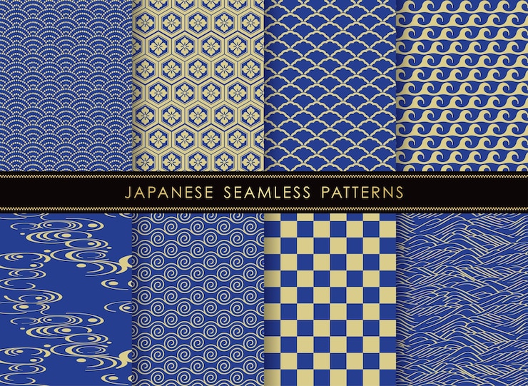 Free Vector set of japanese seamless vector vintage patterns
