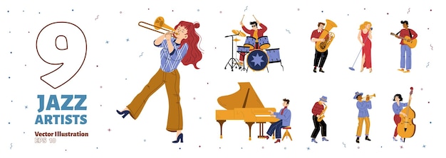 Free vector set of jazz band artists performing music show