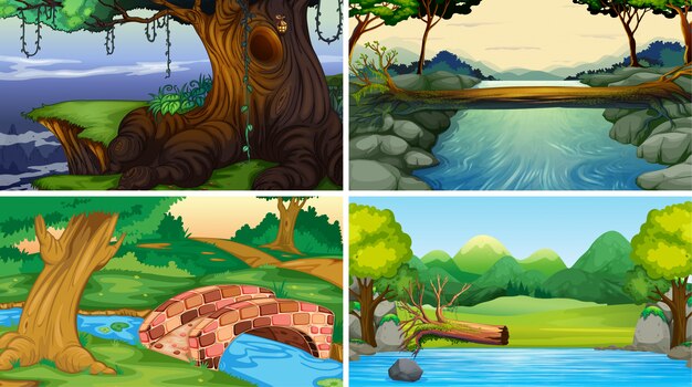 Set of jungle scenes background