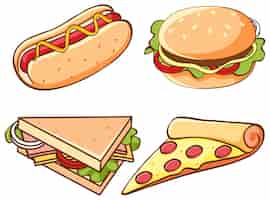 Free vector set of junk food on white background