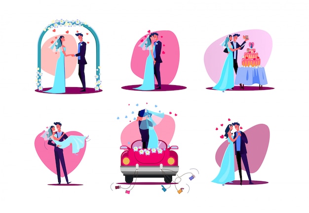 Free vector set of just married couple