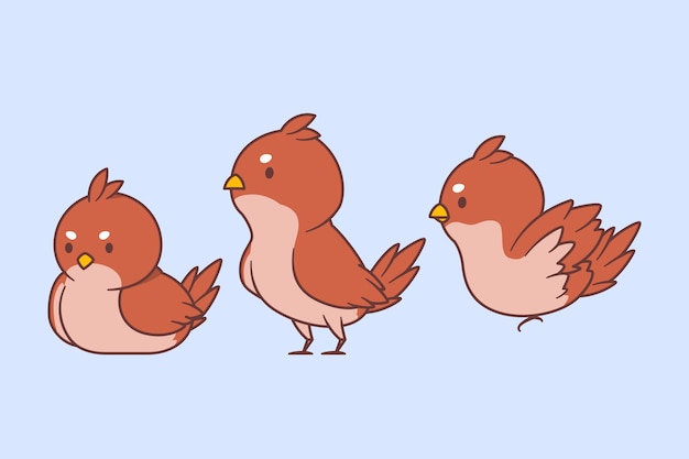 Free vector set of kawaii birds