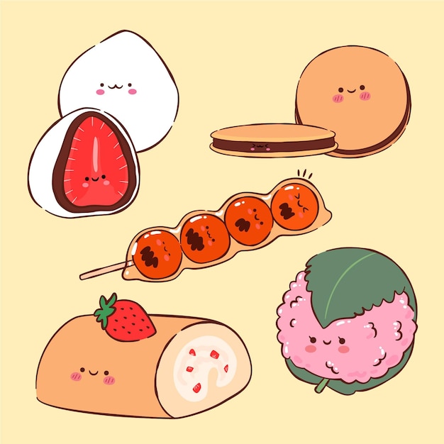 Free vector set of  kawaii japanese dessert