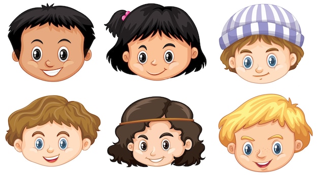 Free vector a set of kid's head emotion on white background