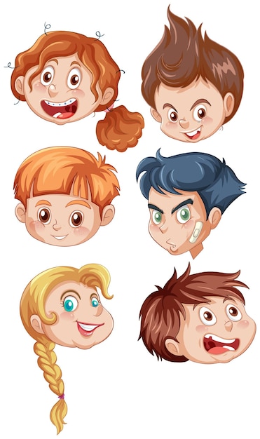 Free vector a set of kid's head emotion on white background