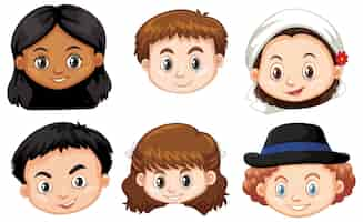 Free vector a set of kid's head emotion on white background